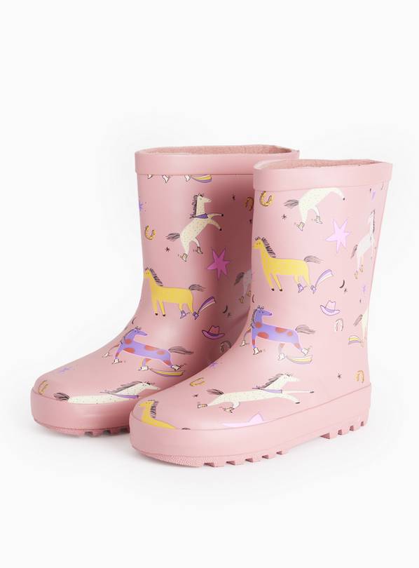 Pink Horses Printed Rubber Wellies 13 Infant